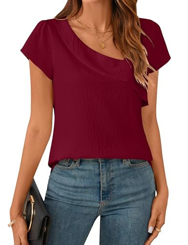 Solid Color Women's Clothing Diagonal Collar Short Sleeve T-shirt Top