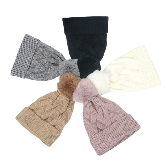 Trend Cross-border Fur Ball Woolen Cap Braiding Thread Plaid Knitted Hat