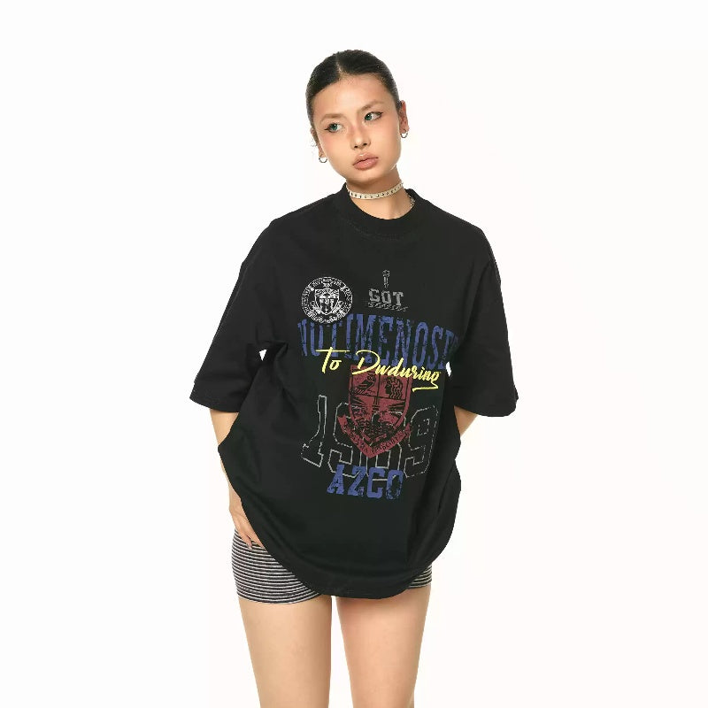 Heavy Loose And Idle Street Embroidered Letter Short Sleeve Top