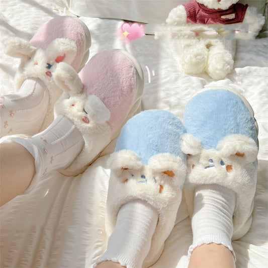 Women's Winter Home Plush Cotton Slippers Winter Platform Heel Covered Warm Student Dormitory