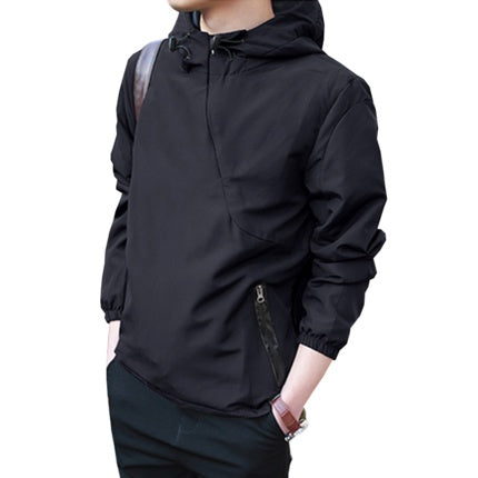 Spring Autumn Hooded Sweater Diagonal Zip Men's Jacket