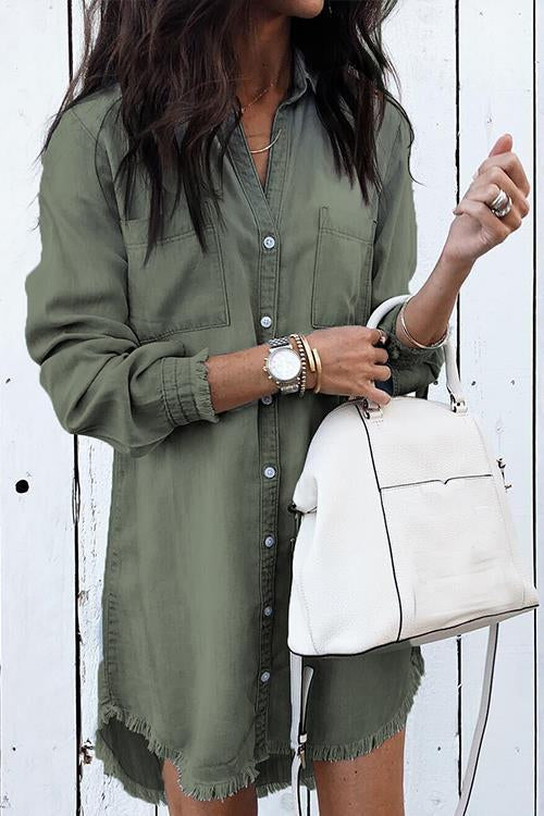 Plus Size Loose Women's Shirt Mid-length Denim Shirt