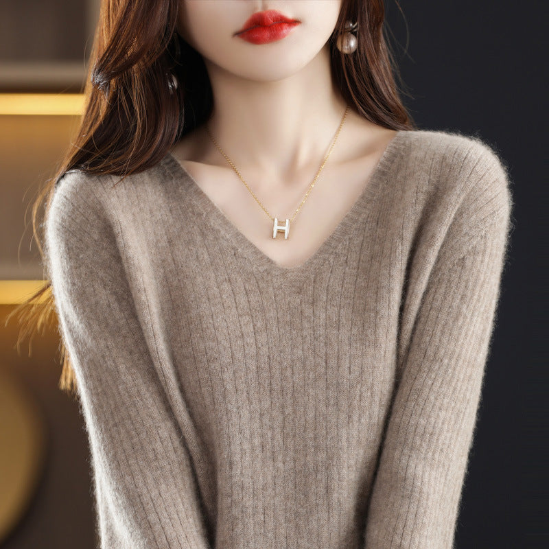 Women's Knitwear V-neck Pullover Base Drawstring Plus Size Short Sweater