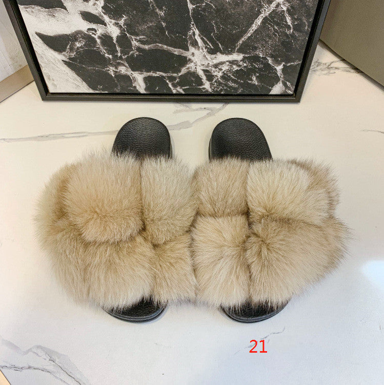 Flip Flops Outer Wear Fox And Raccoon Fur Children's Sandals And Slippers