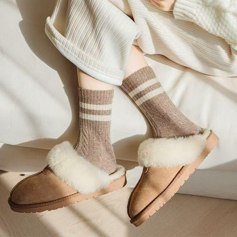 Thickened Womens Socks With Double Stripes