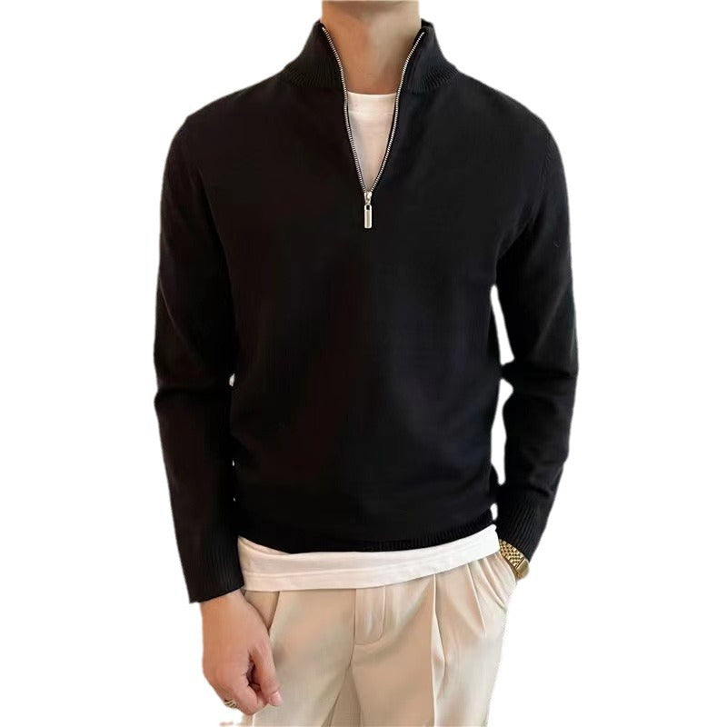 Half Turtleneck Zipper Bottoming Sweater Men Pullover All-matching