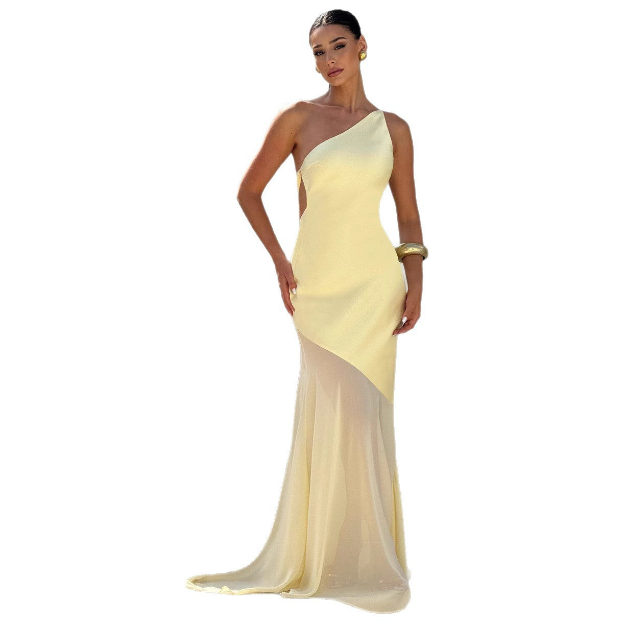 Womens Figure-hugging Mesh Maxi Dress With Tie-up Detailing