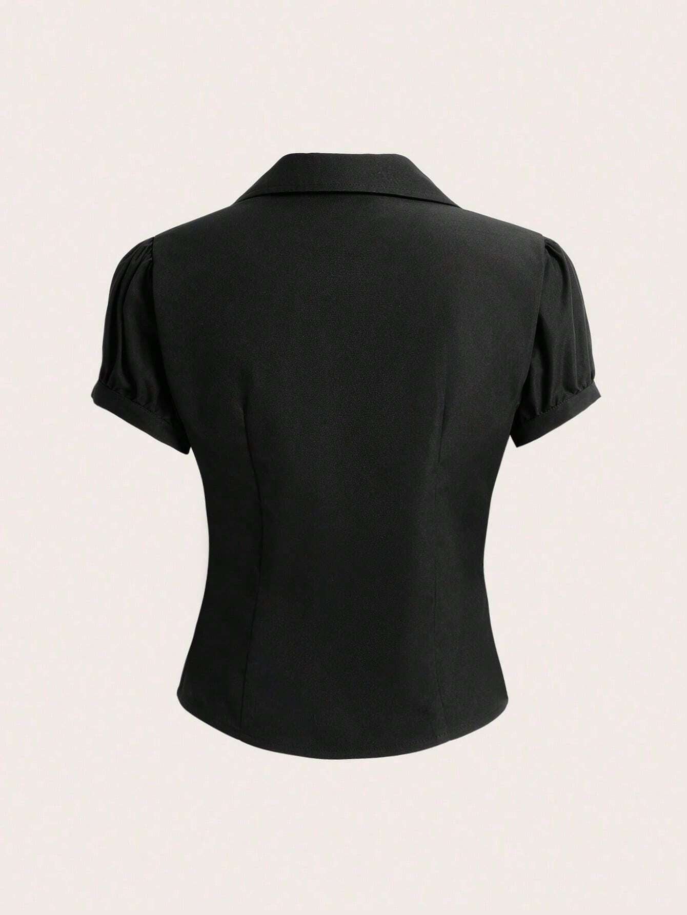 V-neck Pleated Sexy Women's Slim-fit Short-sleeved Shirt