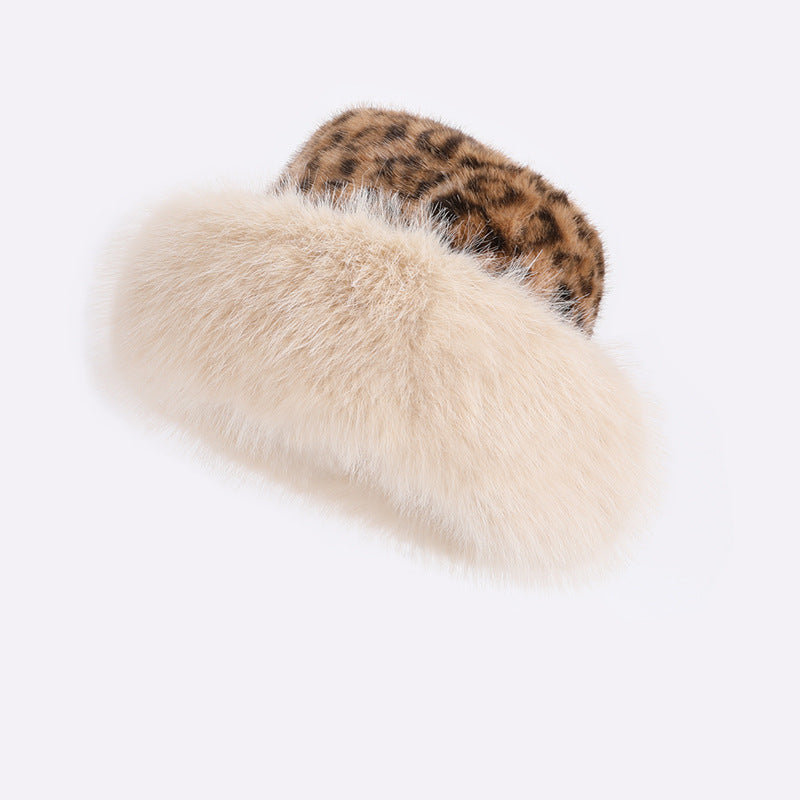 Efterår Og Vinter Plys Leopardprint Mongolske Kasket Fortykket Kuldebeskyttelse