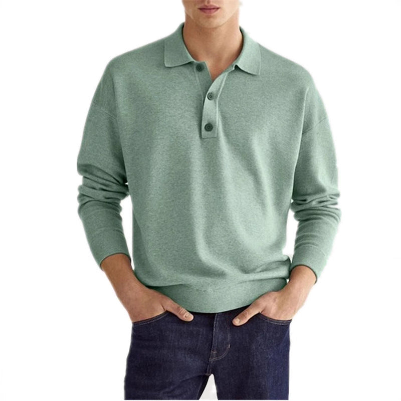 European And American Autumn Long Sleeve V-neck Buttons Men's Casual Jacket Polo Shirt