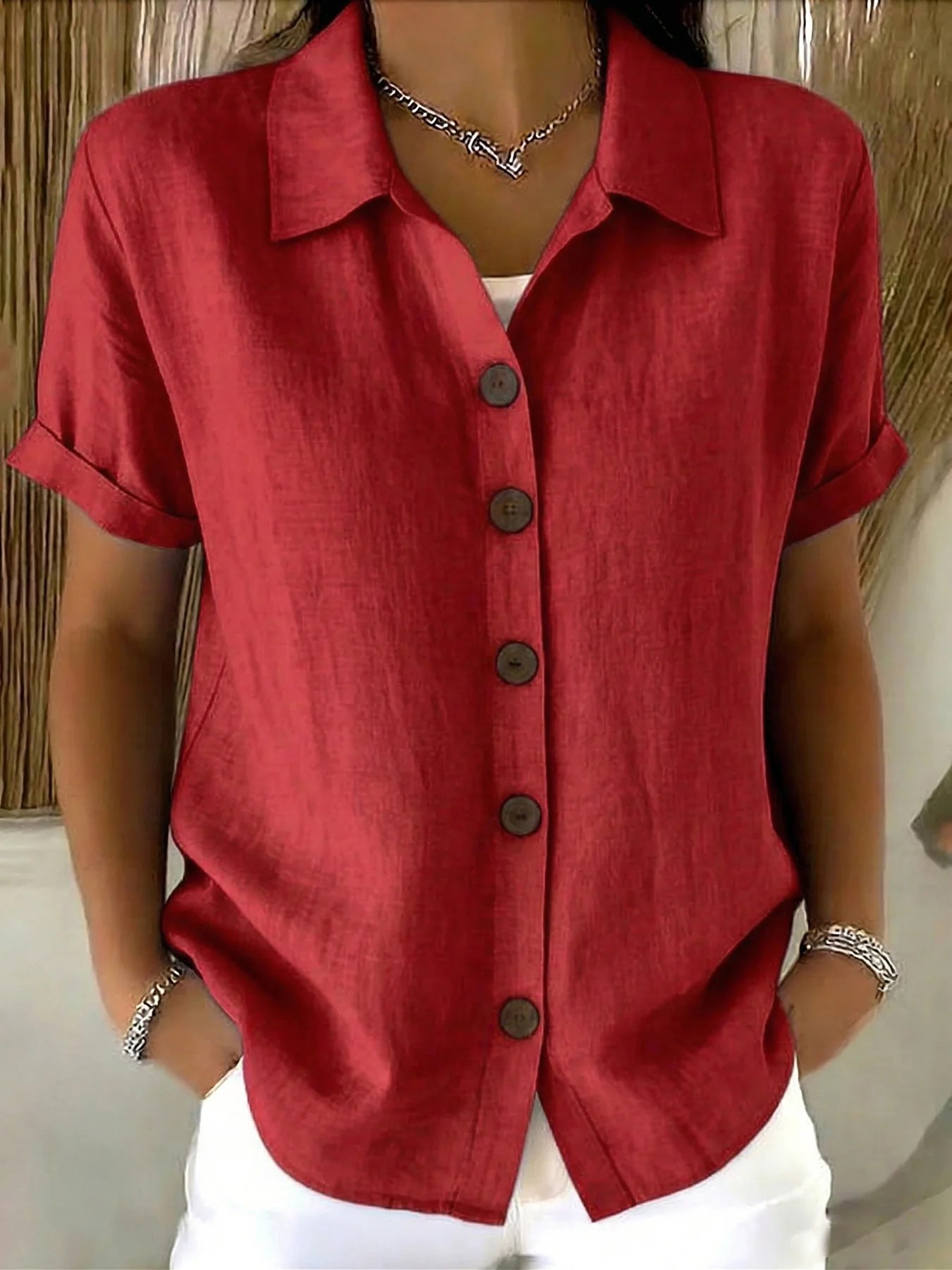 Women's Lapel-button Long-sleeve Shirt
