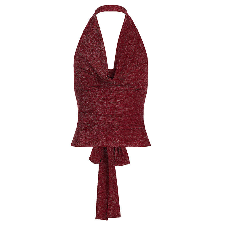 Low-cut Plunging Neckline Shiny Silk Halter