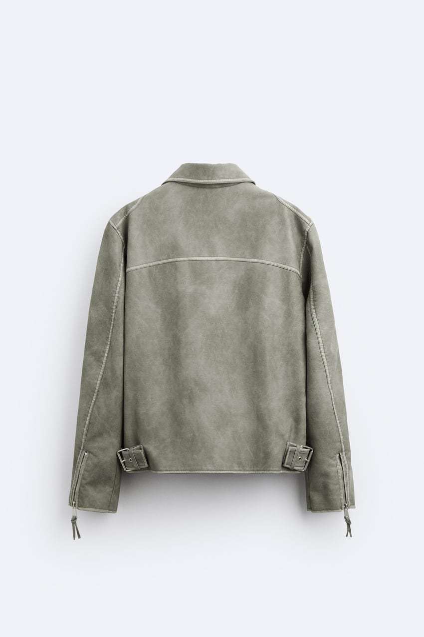 New Men's Zipper Distressed Retro Washed Imitation Leather Jacket Coat