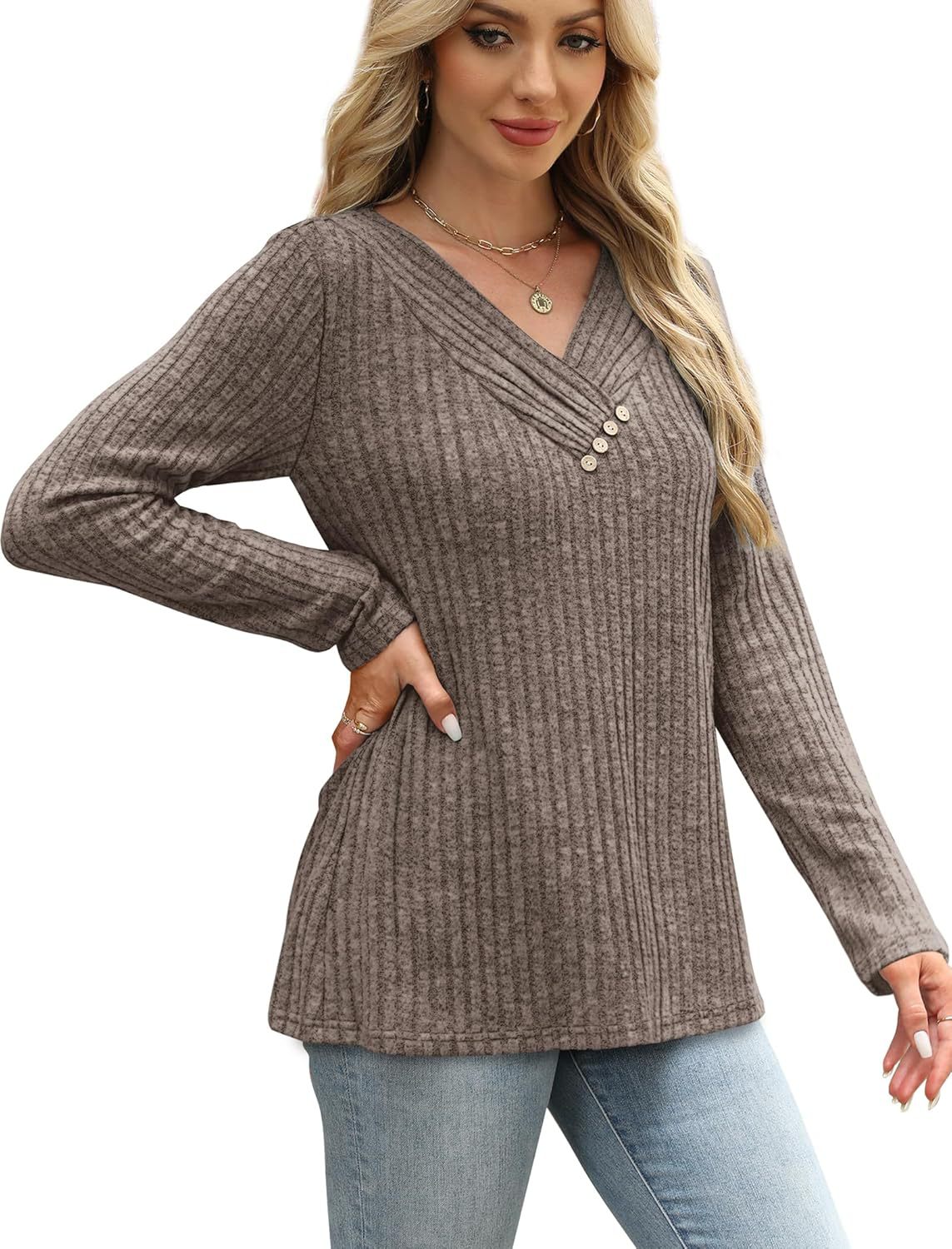 Dame Sweater Langærmet Skjorte V-hals Top