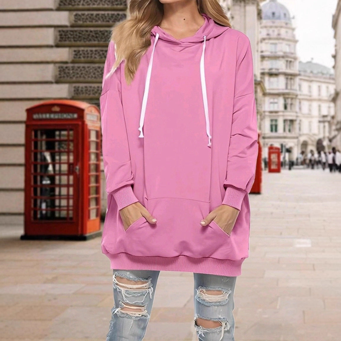 Women's Hooded Pocket Long Sleeve Sweatshirt
