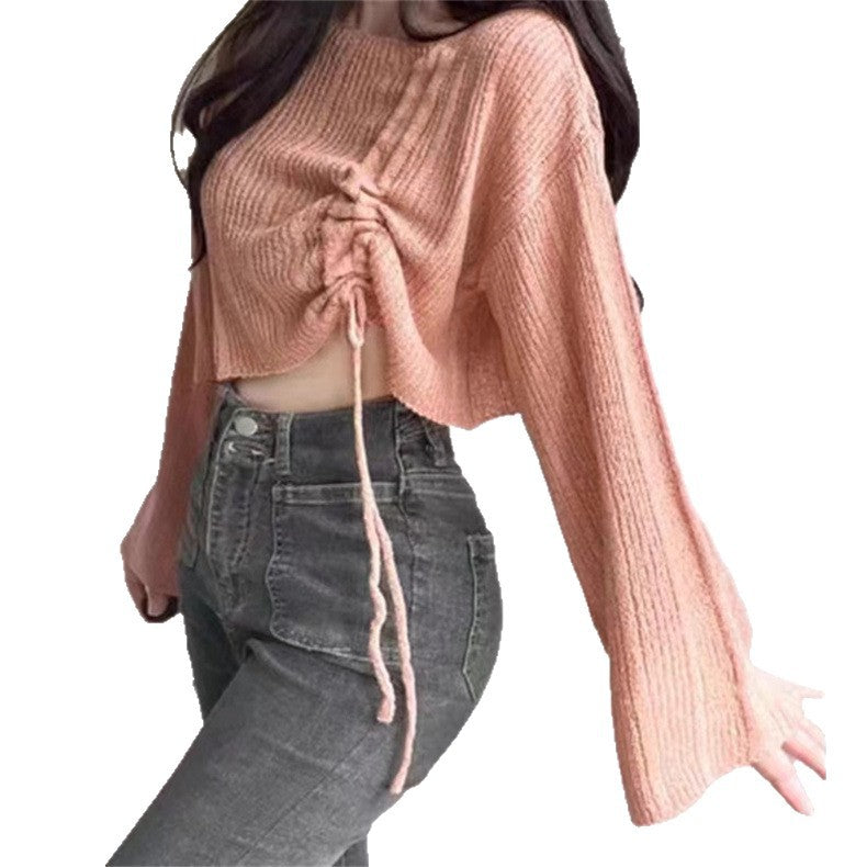 Knitwear High-grade Short Off-shoulder Long-sleeved Top Two-piece Set