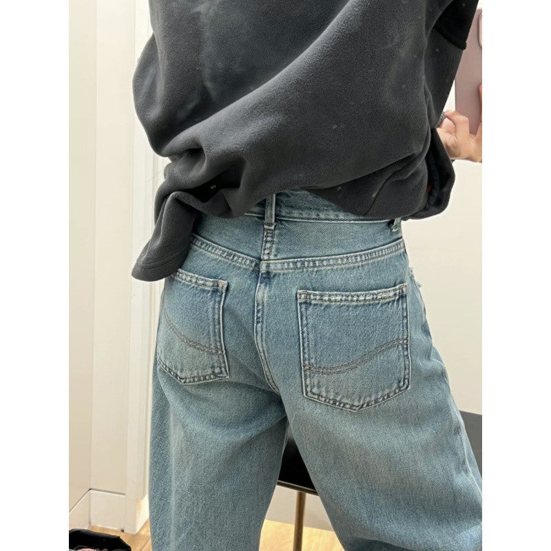 Straight Jeans Women's Retro Loose Plus Size High Waist Wide Leg Pants