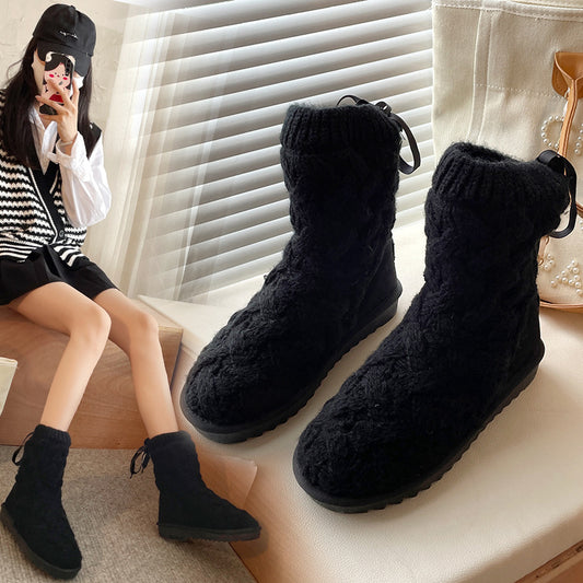 Snow Boots Women's Wool Strap Round Toe