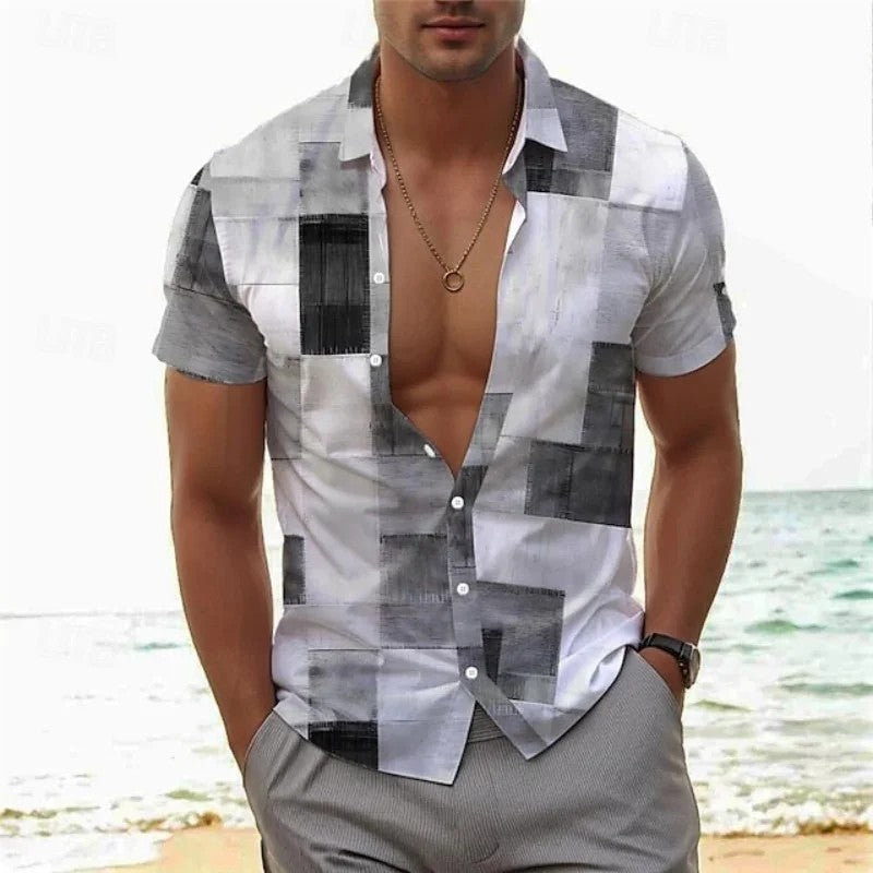 Men's Retro 3D Printed Lapel Short-Sleeve Shirt