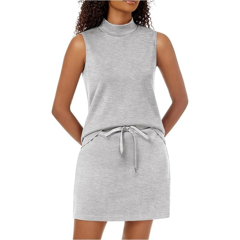Stylish Casual Mock-neck Sleeveless Sporty Tennis Set