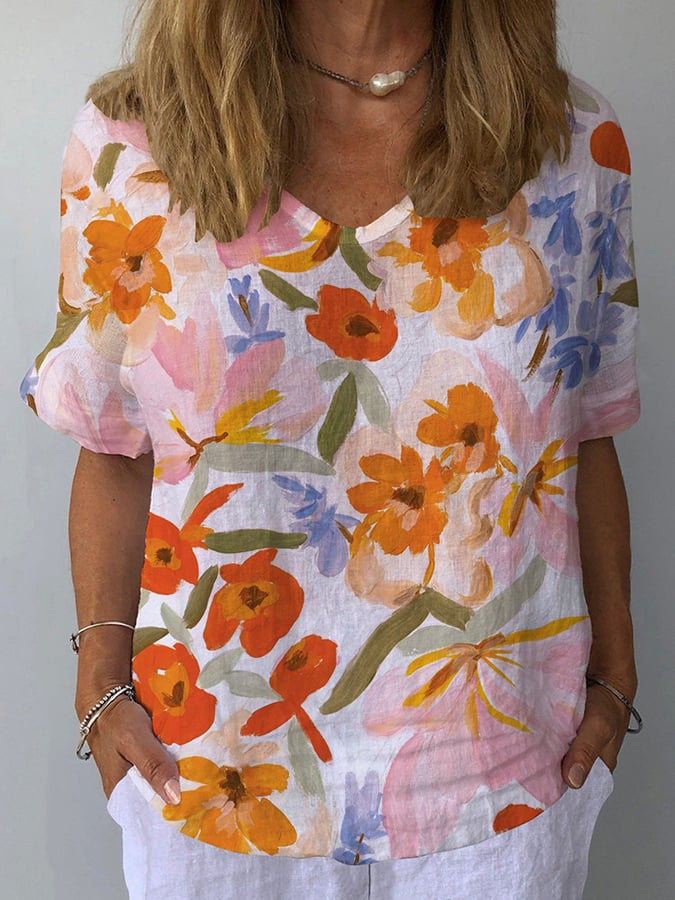 Women's Casual V-neck Printed Short Sleeves