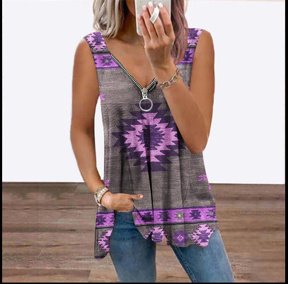 Women's Geometric Vest Abstract Print V-Neck Casual Top