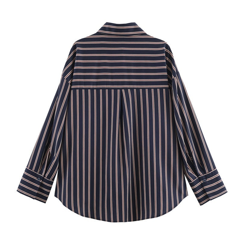 Fashionable Casual Versatile Loose Lapel Stripe Shirt
