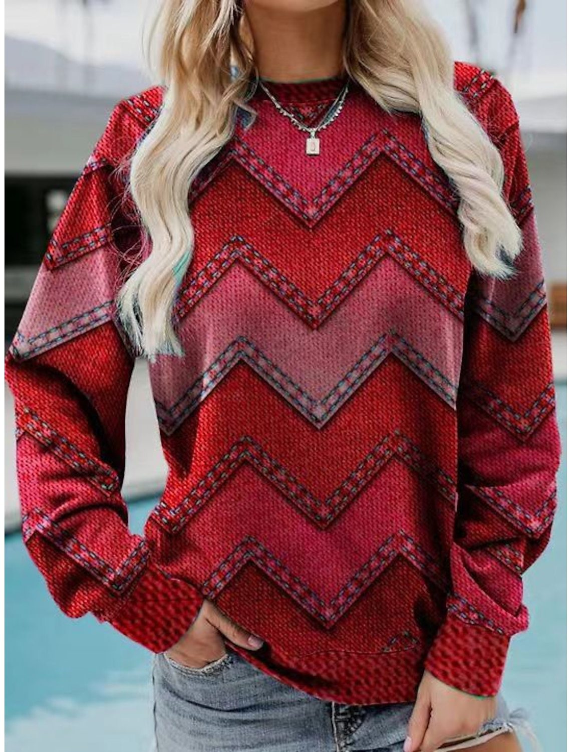 Retro Street Afslappet Rundhalset Langærmet Sweater