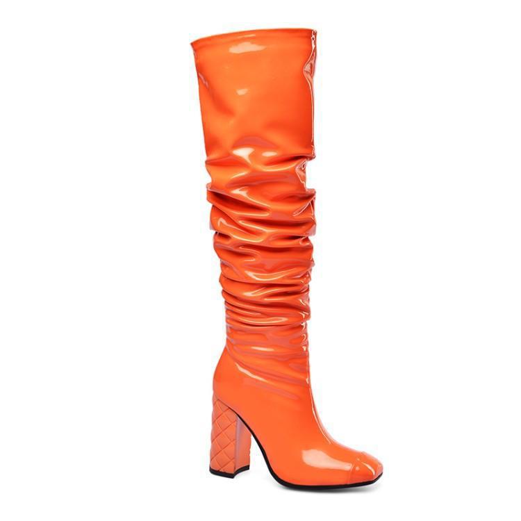 Women's New Fashion Thick Heel Orange Over The Knee Boots