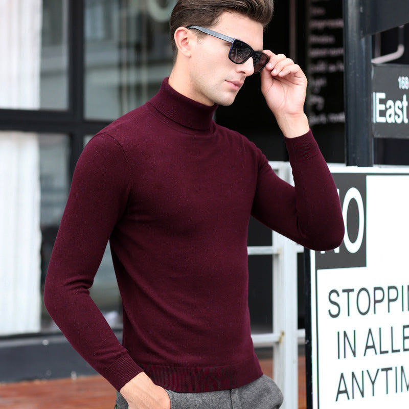High Collar Wool Sweater Men High Collar Solid Color Base