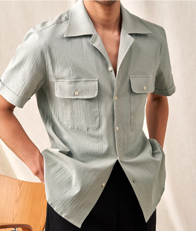 Cuban Collar Shirt Men's Short Sleeve Summer Thin
