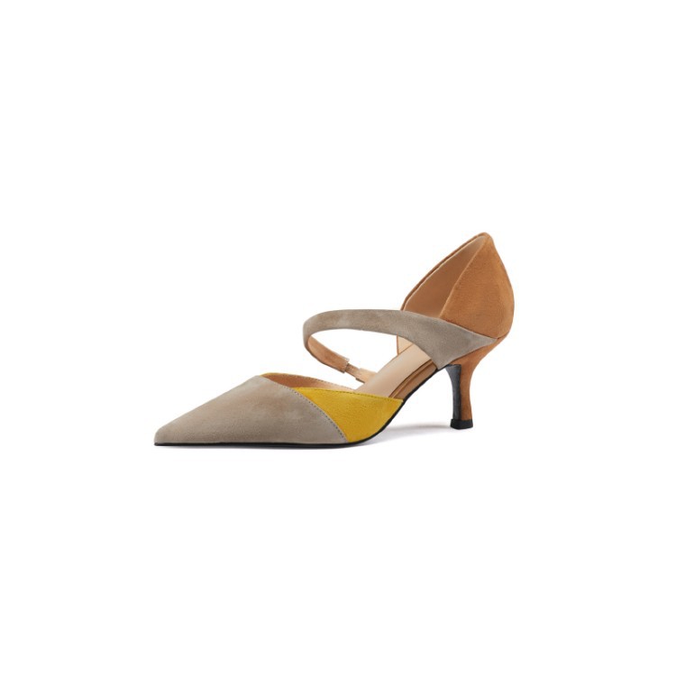 Single Shoes Pointed Toe Caps Stiletto Shallow Mouth Color Matching Women's Shoes
