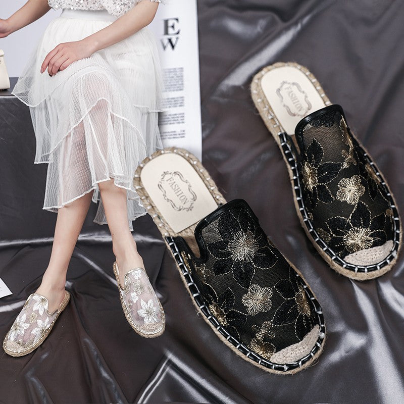 Flat Hemp Rope And Tendon Bottom Half Slippers