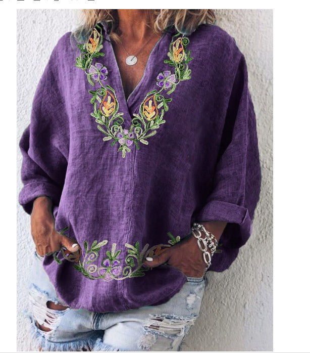 Womens American-style Digitally Printed Linen Shirt
