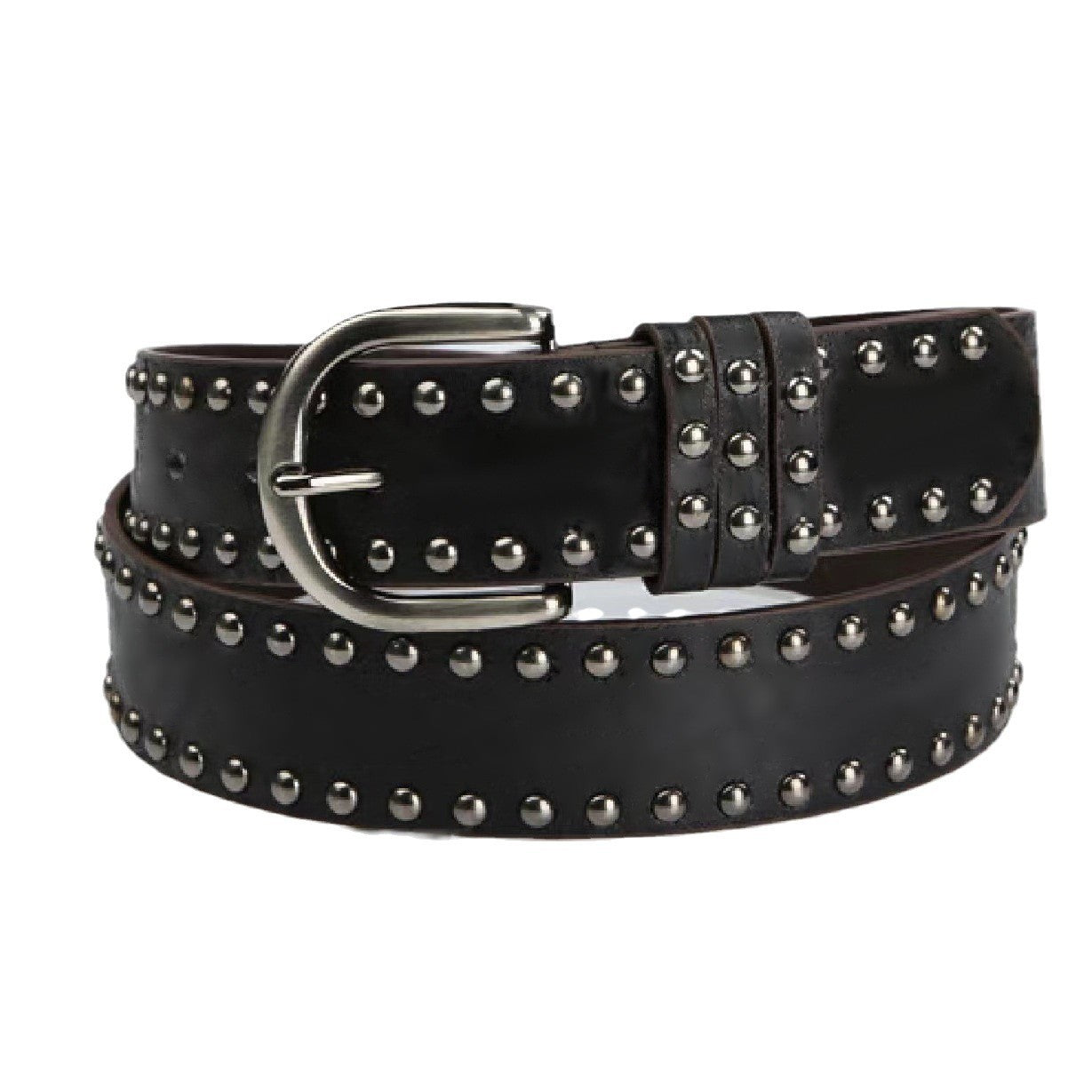 Womens Soft-leather Belt With Pin Buckle And Decorative Rivets