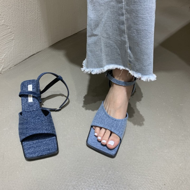 Summer  One Word Buckle High-heeled  Women's Sandals