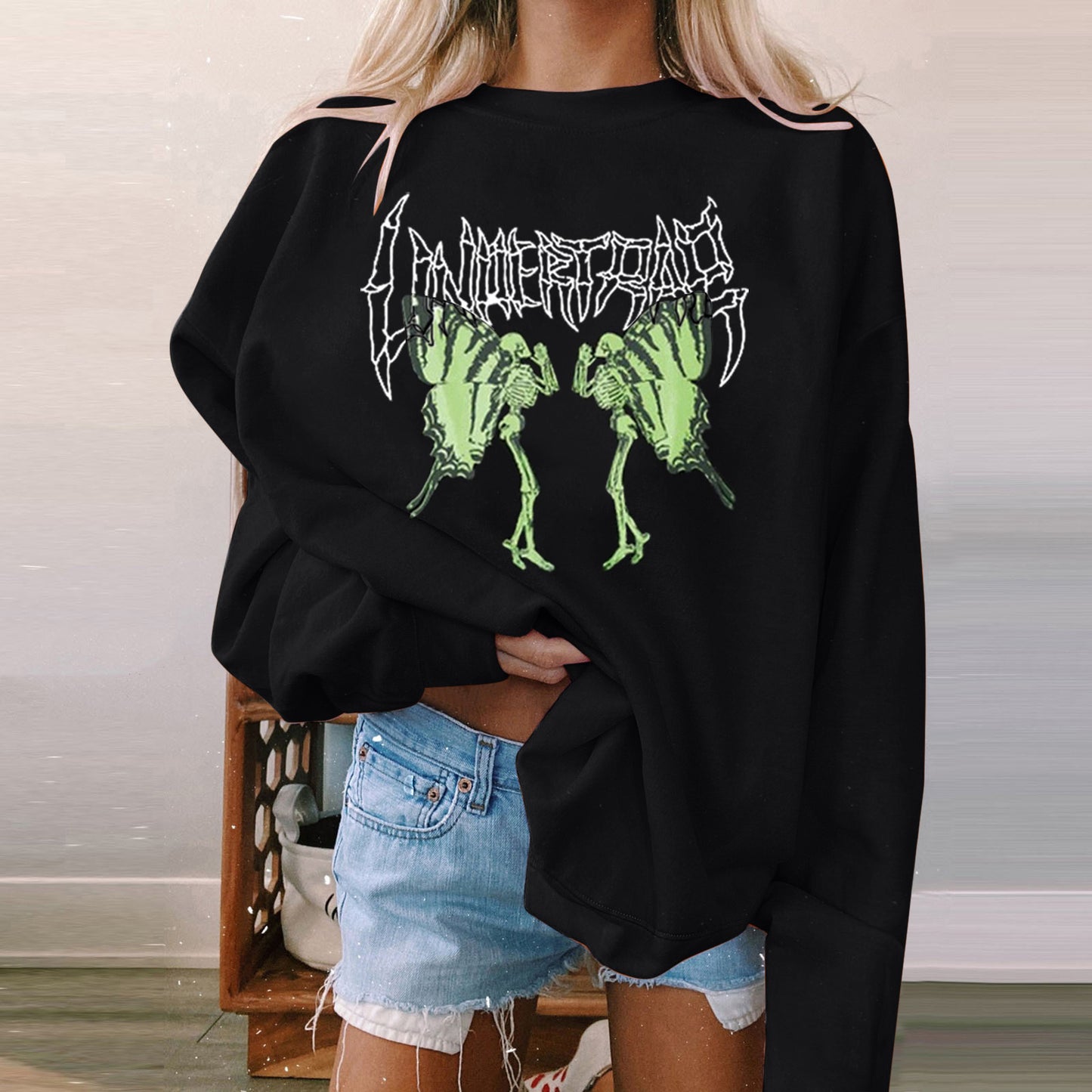 Kvinders Langærmet Afslappet Printet Polstret Sweatshirt til Halloween