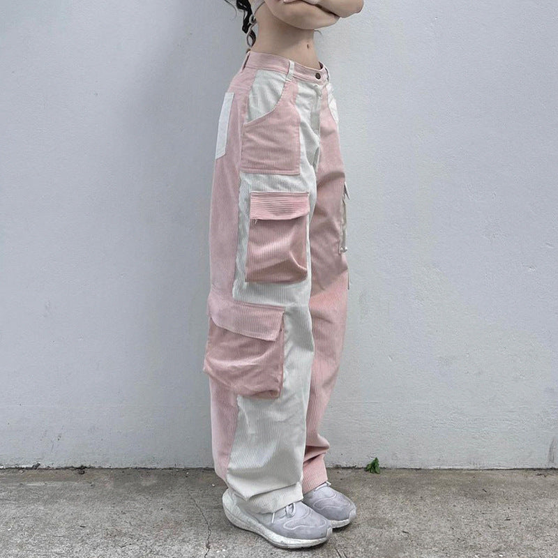 Street Shot Fashionable Color Contrast Multi Pocket Cargo Pants