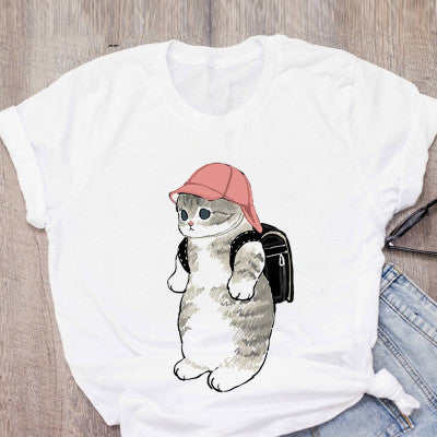 Personality Cute Cat Print Fashion Girlfriends Couple T-shirt