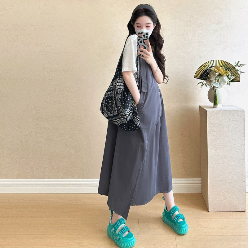 Adjustable Irregular Vest Dress And Base T-Shirt Two-Piece Set