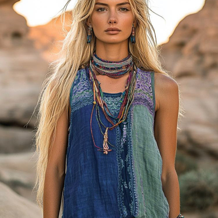 Crew-neck Tank Top With A Floral And Botanical Print