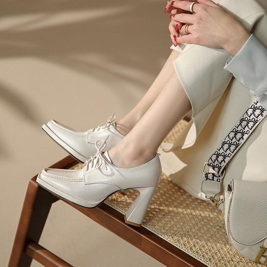 Women's Patent Leather Chunky Heel Platform Shoes