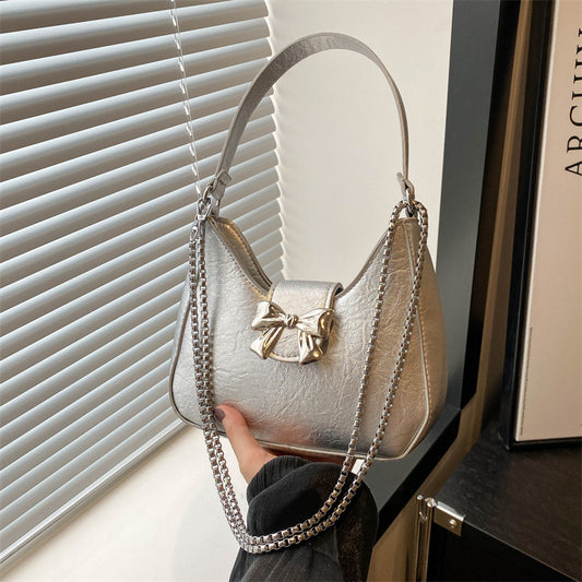 New Stylish Cute Sweet Bow Underarm Bag Textured One-shoulder