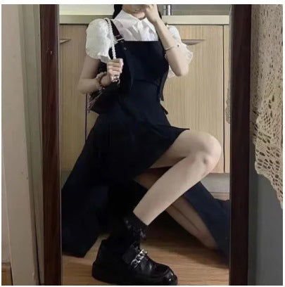 Irregular-strap Shirt And Skirt Two-piece Set