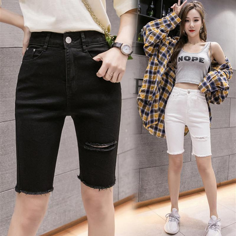 Ripped Five-quarter Pants Skinny Jeans
