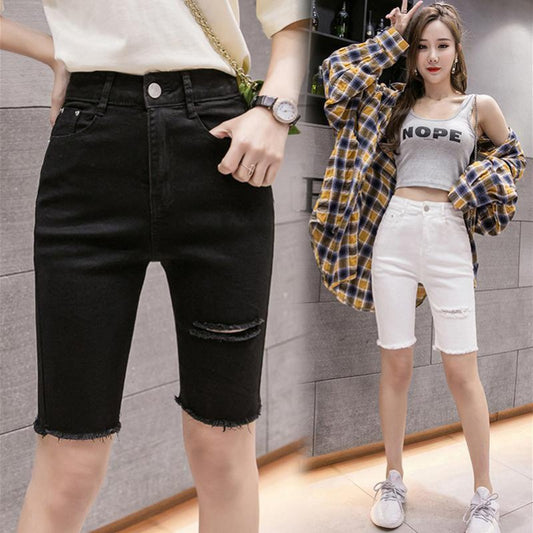 Ripped Five-quarter Pants Skinny Jeans