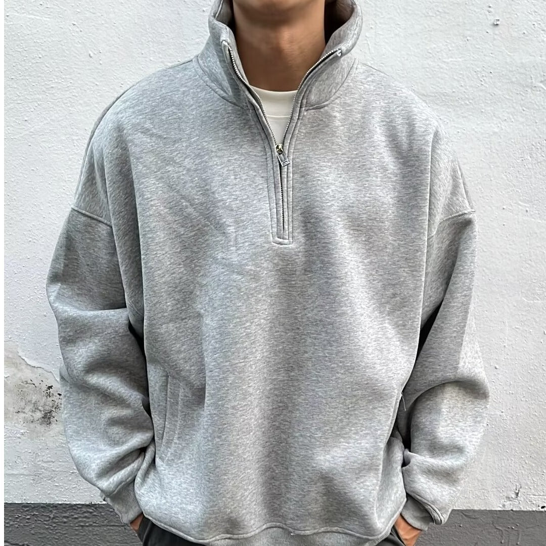 Halvlynlås sweater med opretstående krave Herremode Brand Løs