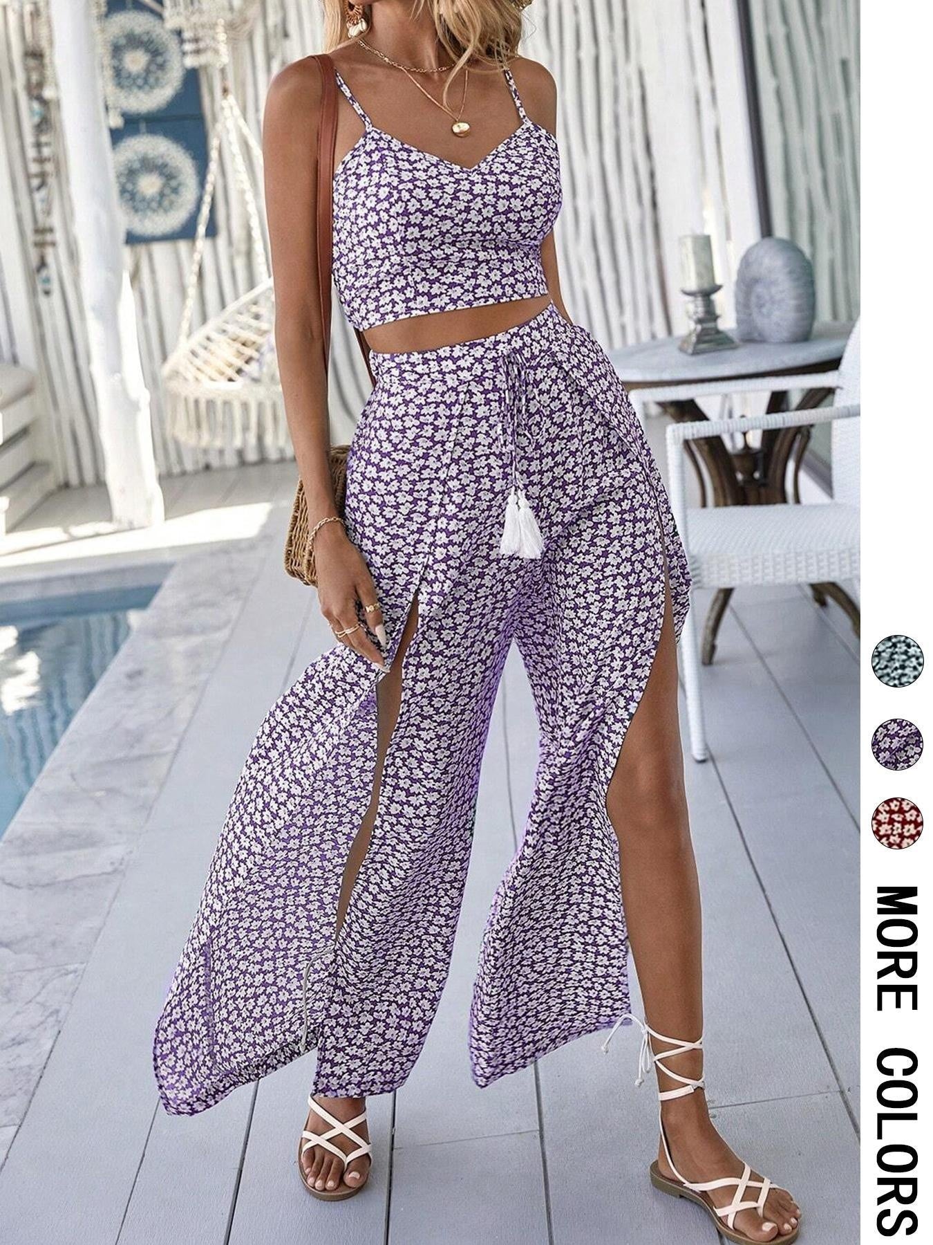 Trendy Leopard Print Casual Tassel Lace-up Waist Leopard Print Wide-leg Pants