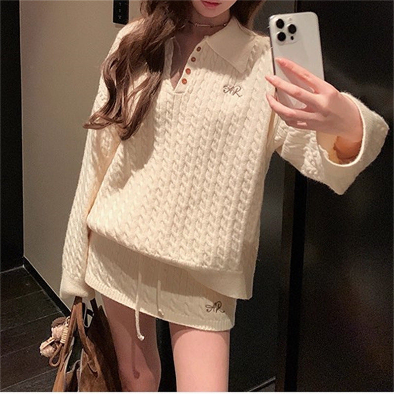 Korean-style Academic Twist Knit Skirt Set