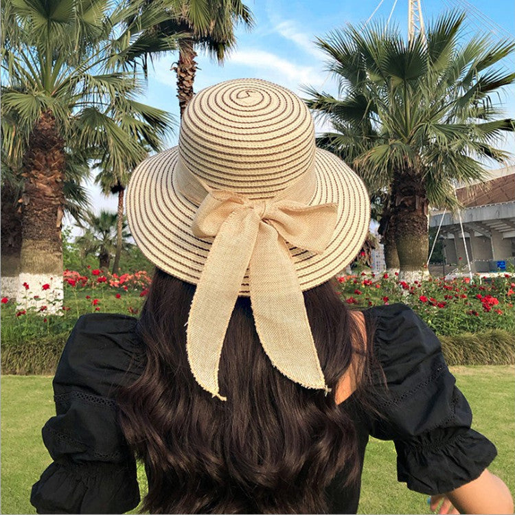 New Seaside Big Brimmed Ladies Straw Hat With Bow